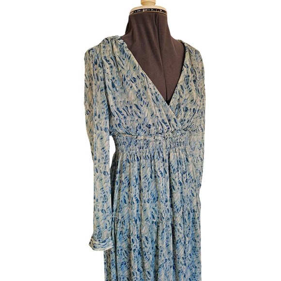 Taylor tiered cottage dress size 2 long sleeve blue green fit flare ankle length - Picture 3 of 13
